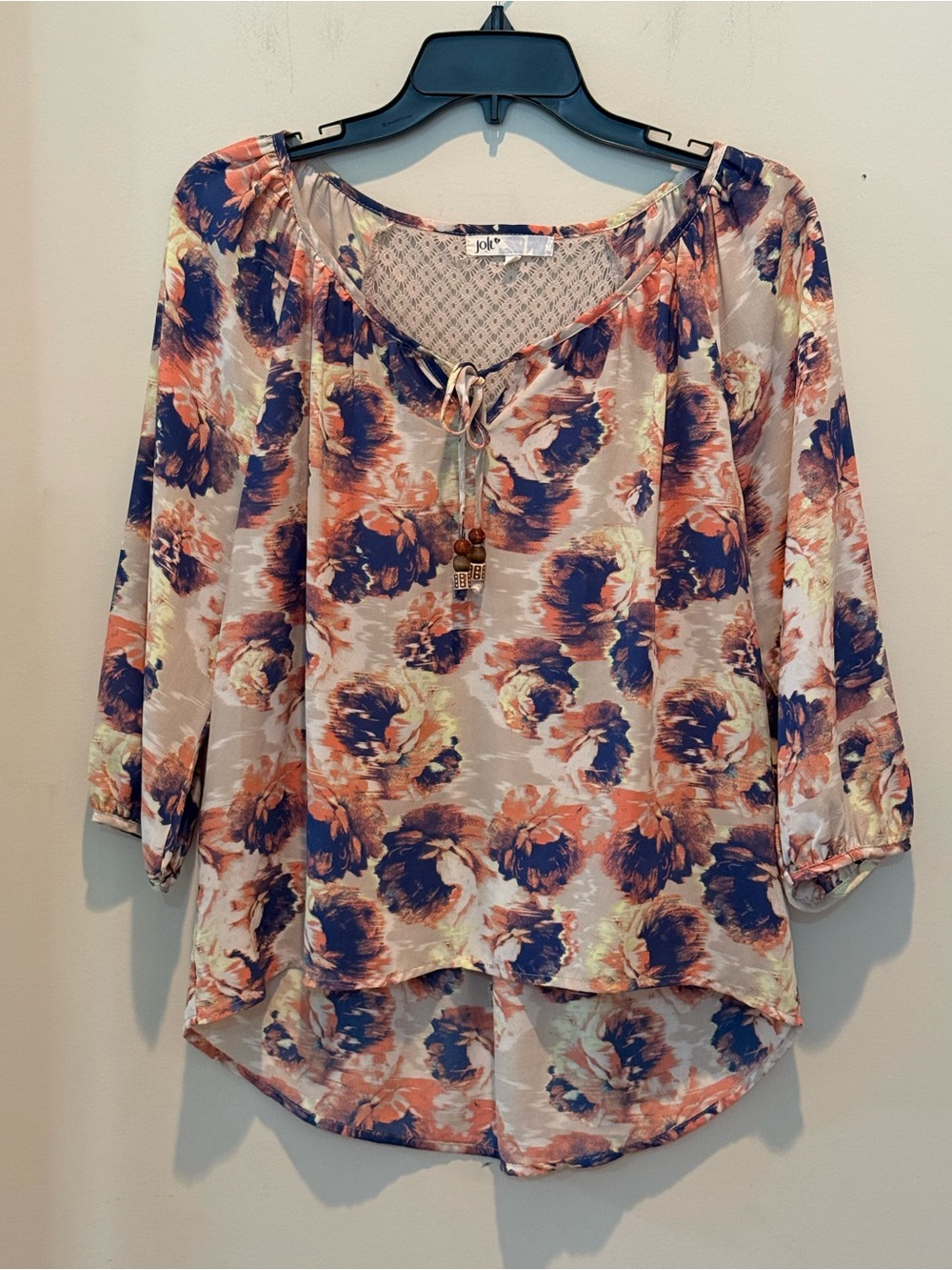 Jolt Floral Tie-Neck Tunic in Cream, Navy & Coral